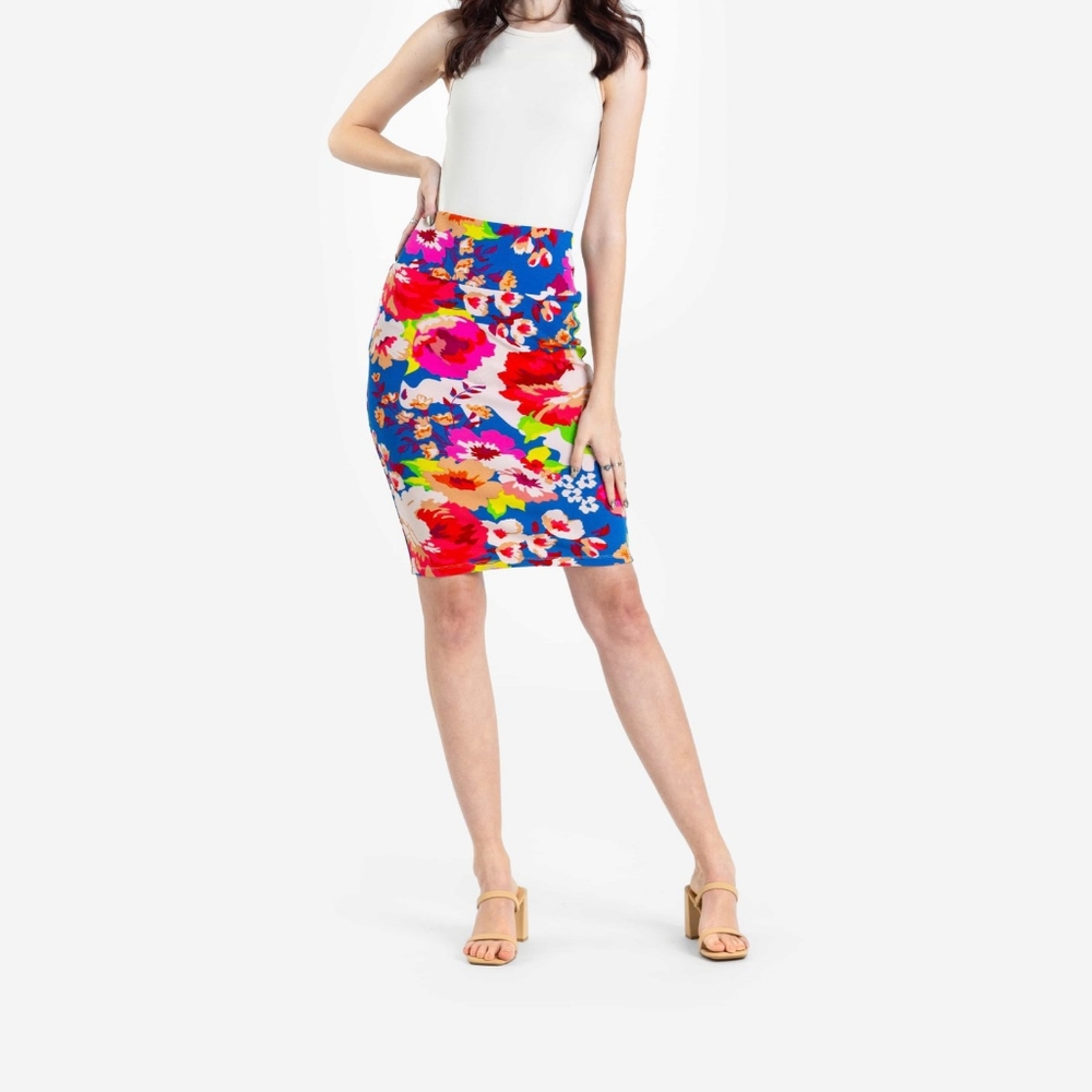 Cassie Lularoe Pencil 3xl Skirt Orange background with multi floral design. - Picture 5 of 11